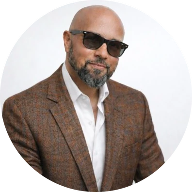 Ferdinand Orbino today, in a tweed jacket and sunglasses